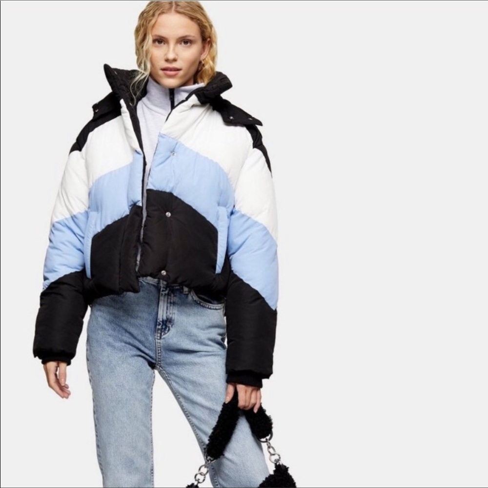 TopShop Colorblock Puffer Jacket Stripe Coat NWT - Picture 2 of 7